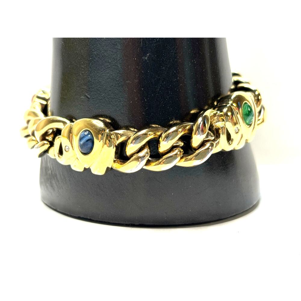 Vintage Gold Tone Chunky Link Bracelet with Multicolored Elephants Costume